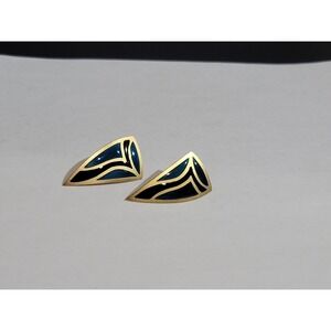 Vintage Gold Tone Black Zodiac Enameled Post Earrings
